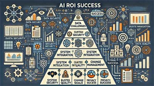 AI ROI Success pyramid diagram with data and security icons
