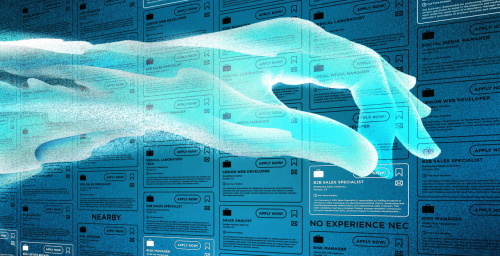 Ghostly hands reaching for job listings online